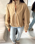 Emma Mustard Checked Zipper Bomber Jacket-House Of Haniya
