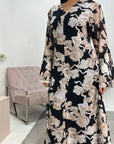 Fumi Black Floral Print Lined Dress