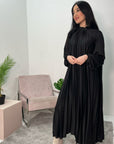 Reha Black Pleated Long Satin Dress