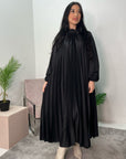 Reha Black Pleated Long Satin Dress