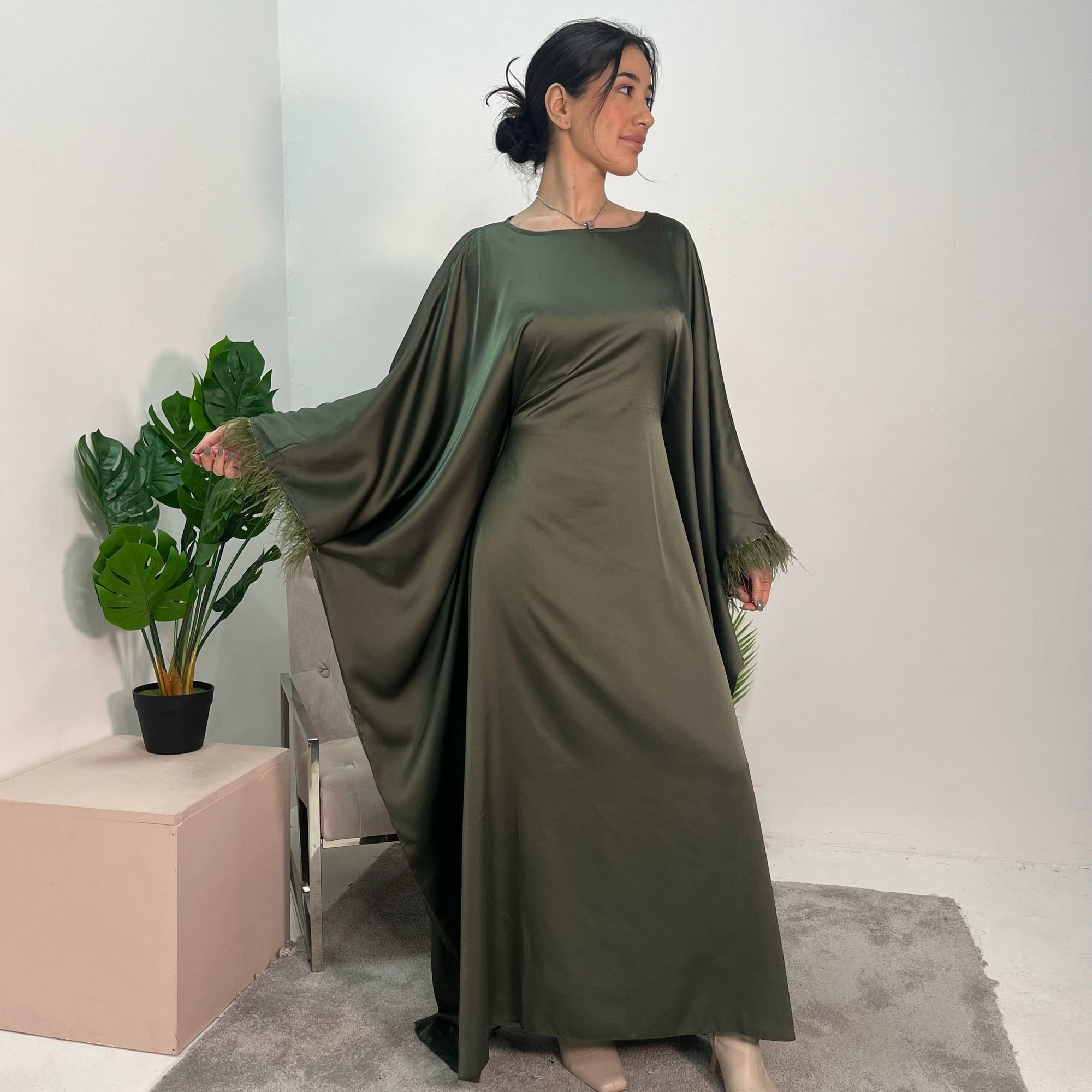 Haniya Khaki Fur Trim Kaftan Dress House Of Haniya Haniya Khaki Fur Trim Kaftan Dress House Of Haniya