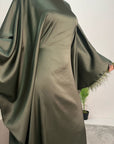 Haniya Khaki Fur Trim Kaftan Dress