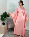 Haniya Pink Fur Trim Kaftan Dress