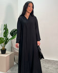 Aaliya Black Plain V Neck Abaya