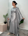 Rabia Silver Metallic Elasticated Batwing Kaftan Dress