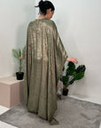 Rabia Khaki Metallic Elasticated Batwing Kaftan Dress