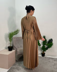 Aaliyah Bronze Satin Pleated Belted Dress