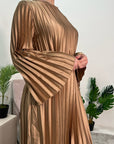 Aaliyah Bronze Satin Pleated Belted Dress