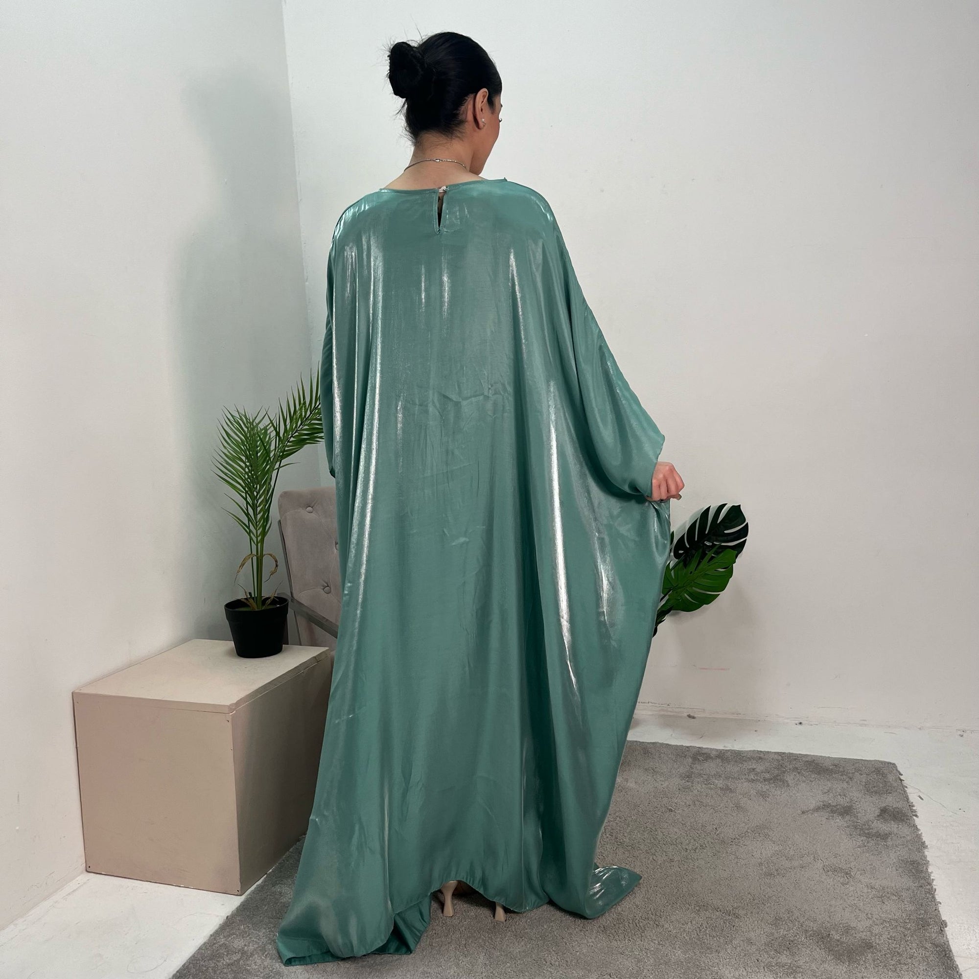 Zayna Aqua Shimmer Tie Kaftan Dress