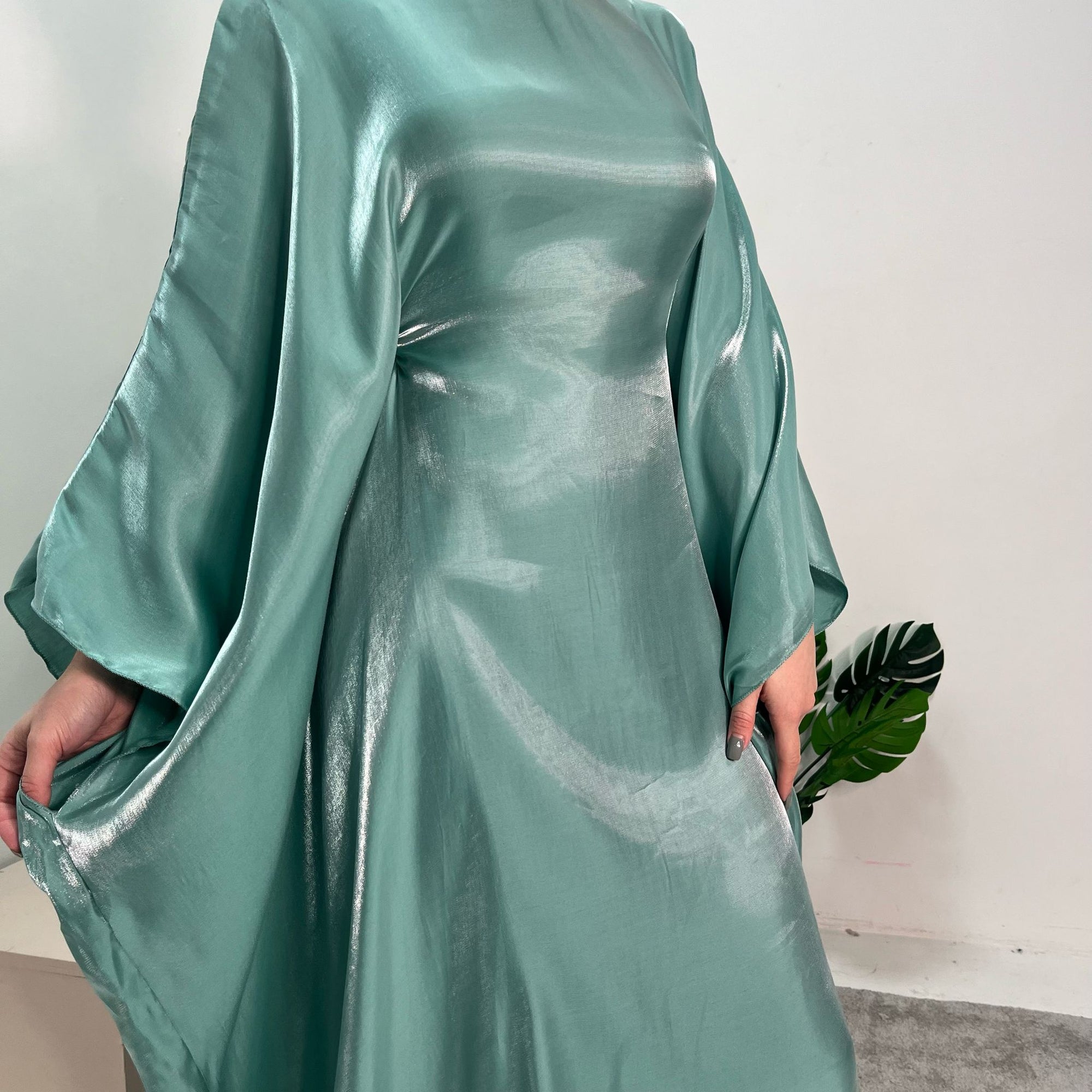 Zayna Aqua Shimmer Tie Kaftan Dress