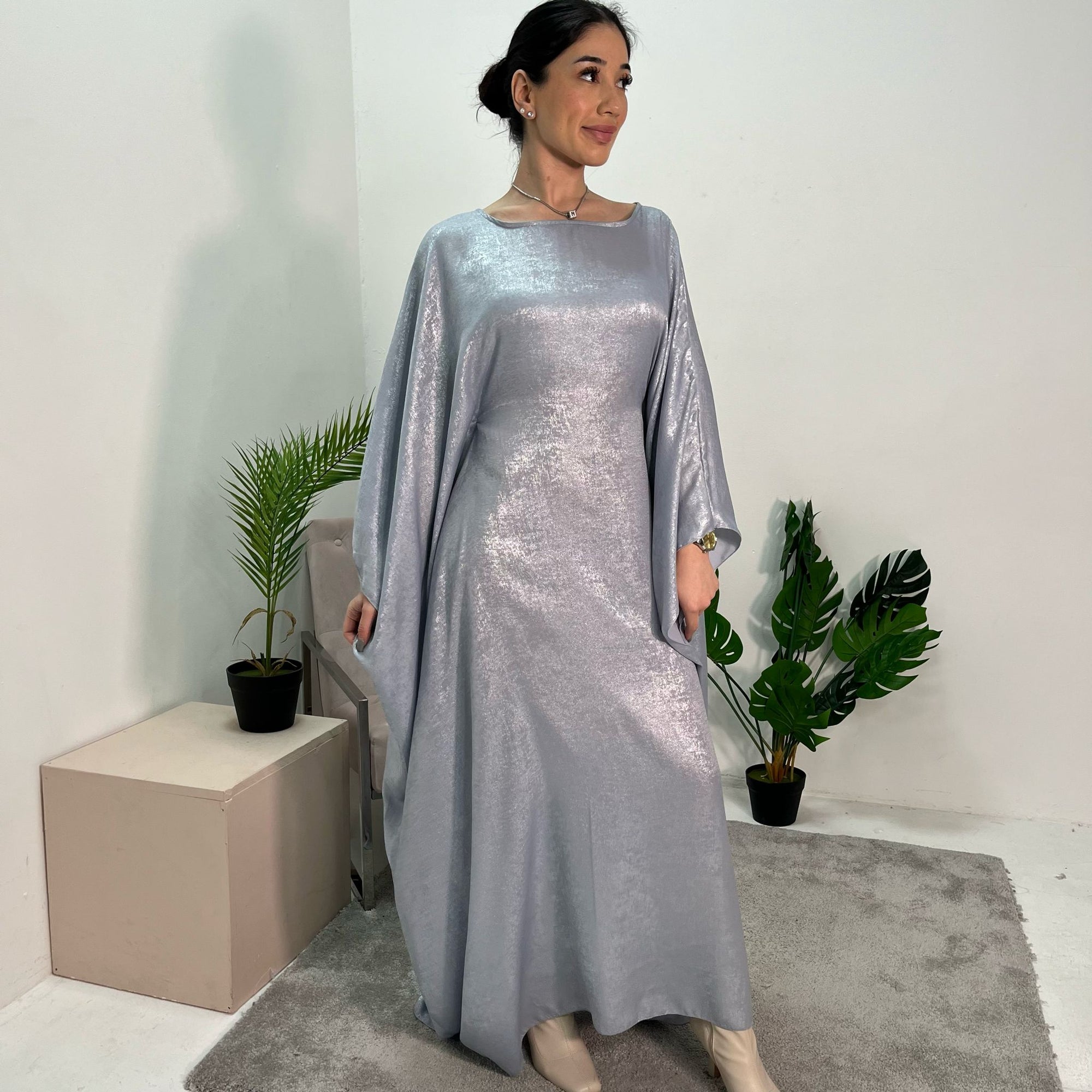 silver batwing dress Kiara Batwing Metallic Dress
