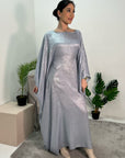 Rabia Light Blue Metallic Elasticated Batwing Kaftan Dress