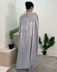 Rabia Light Blue Metallic Elasticated Batwing Kaftan Dress