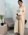 Neha Beige Detail Trim Plain Abaya Modest dress