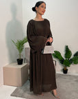 Nur Black Double Ruffle Sleeve Belted Dress