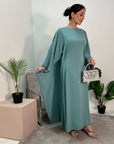 Aleena Turquoise Plain Silky Satin Batwing Kaftan Dress