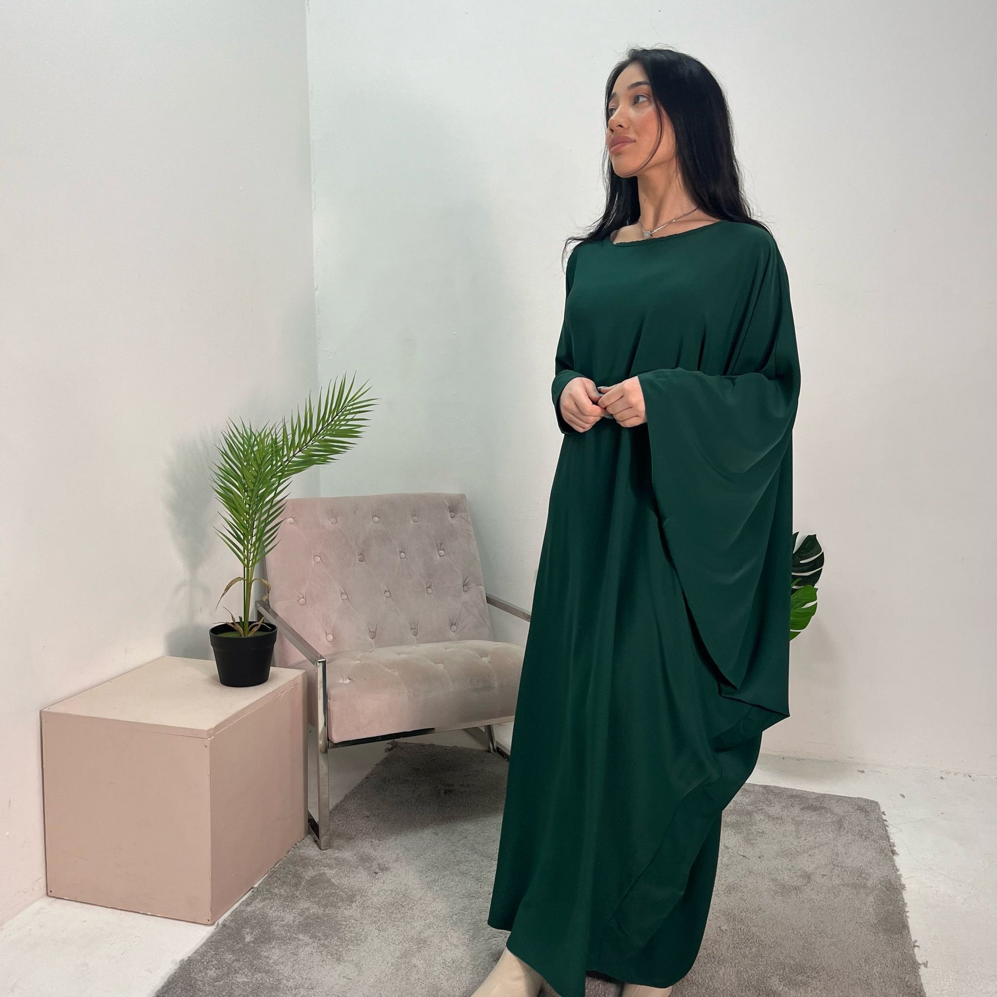 Hiba Emerald Green Elegant Cape & Sleeve Modest Abaya Dress House Of Haniya Hiba Emerald Green Elegant Cape & Sleeve Modest Abaya Dress House Of Haniya