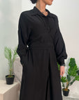 Madiha Black Plain Summer Belted Shirt Dress