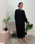 Madiha Black Plain Summer Belted Shirt Dress