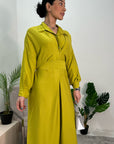 Madiha Lime Green Plain Summer Belted Shirt Dress