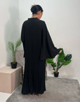 Fareeha Black V Neck Pleated Abaya Flare Sleeve Dress