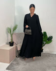 Fareeha Black V Neck Pleated Abaya Flare Sleeve Dress