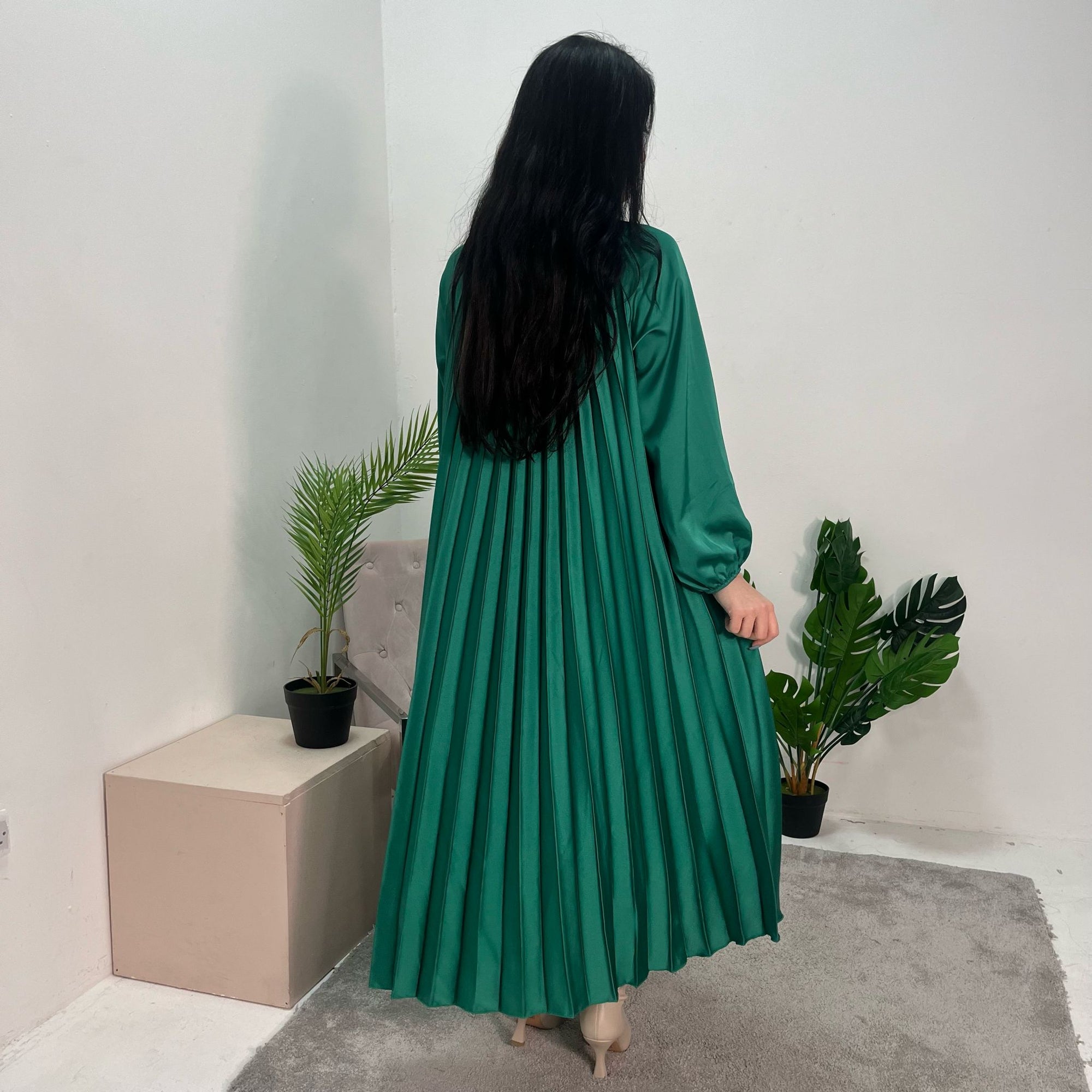 Reha Emerald Green Pleated Long Satin Dress House Of Haniya Reha Emerald Green Pleated Long Satin Dress House Of Haniya