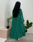 Reha Emerald Green Pleated Long Satin Dress