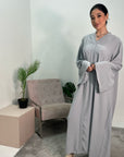 Aaliya Grey Plain V Neck Abaya