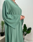 Aaliya Mint Plain V Neck Abaya