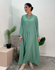 Aaliya Mint Plain V Neck Abaya