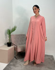 Aaliya Pink Plain V Neck Abaya