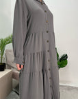 Liyana Charcoal A-Line Lightweight Buttoned Dress