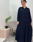 Liyana Navy A-Line Lightweight Buttoned Dress