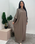 Sehrish Mocha Plain Elasticated Cuff Oversized Dress