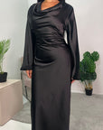 Aurora Black Cowl Neck Satin Tie Back Dress