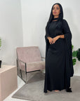 Zairia Black Elegant Long Cape Sleeve Dress