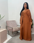 Navia Brown Tie Abaya Trouser Co Ord Set