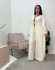 Navia Cream Tie Abaya Trouser Co Ord Set