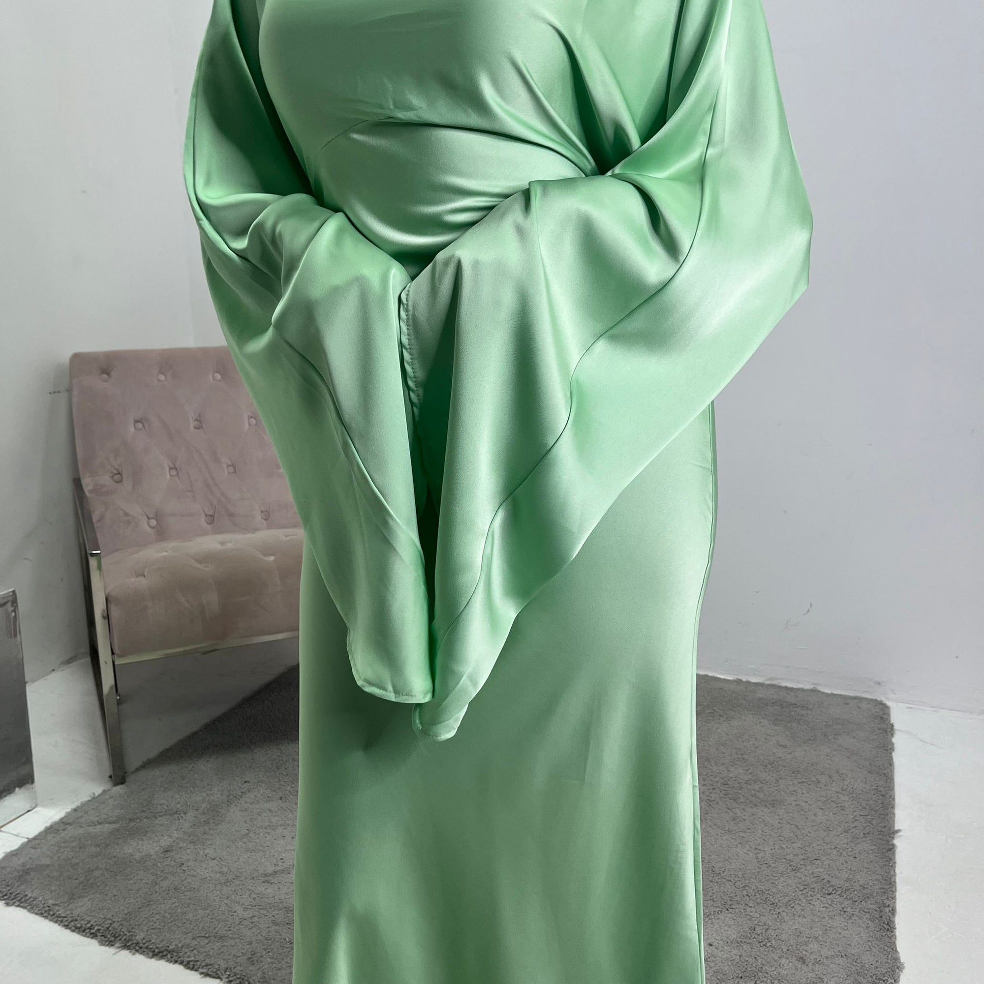 Una Mint Satin Tie Back Frill Sleeve Modest Dress House Of Haniya Una Mint Satin Tie Back Frill Sleeve Modest Dress House Of Haniya