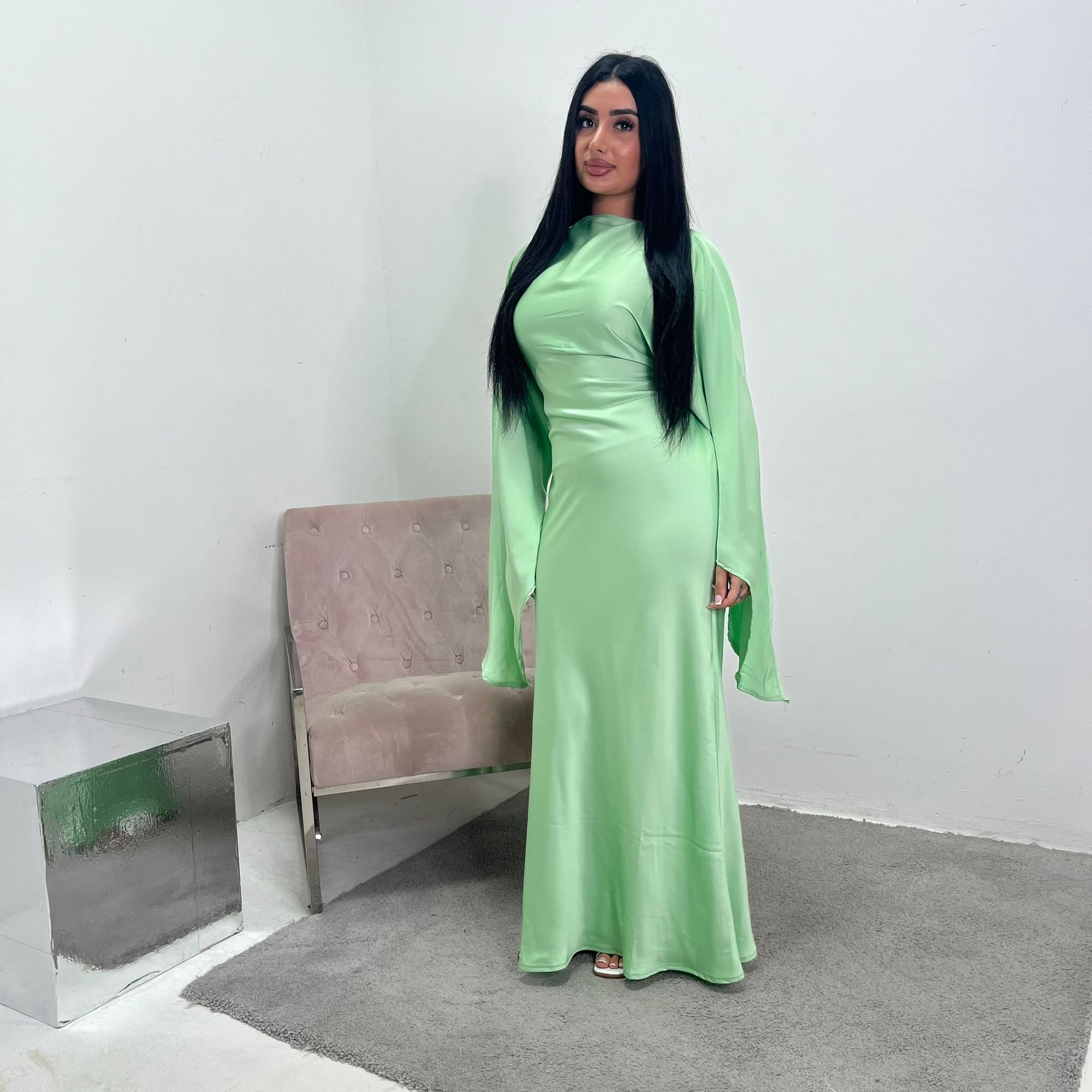 mint green modest dress Mint Green - Fully Lined - Crew neck