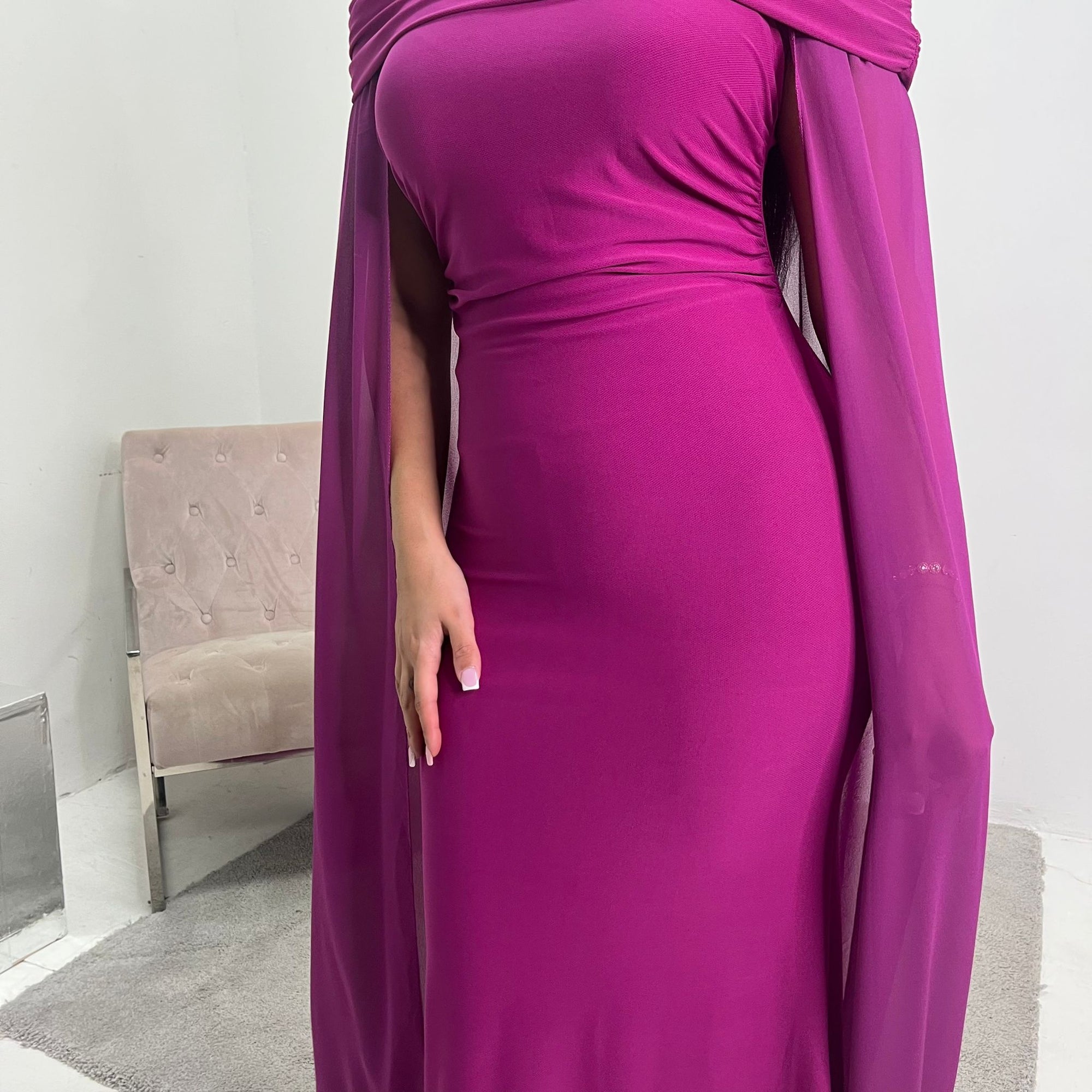 magenta off the shoulder dress Magenta Purple One Shoulder Dress