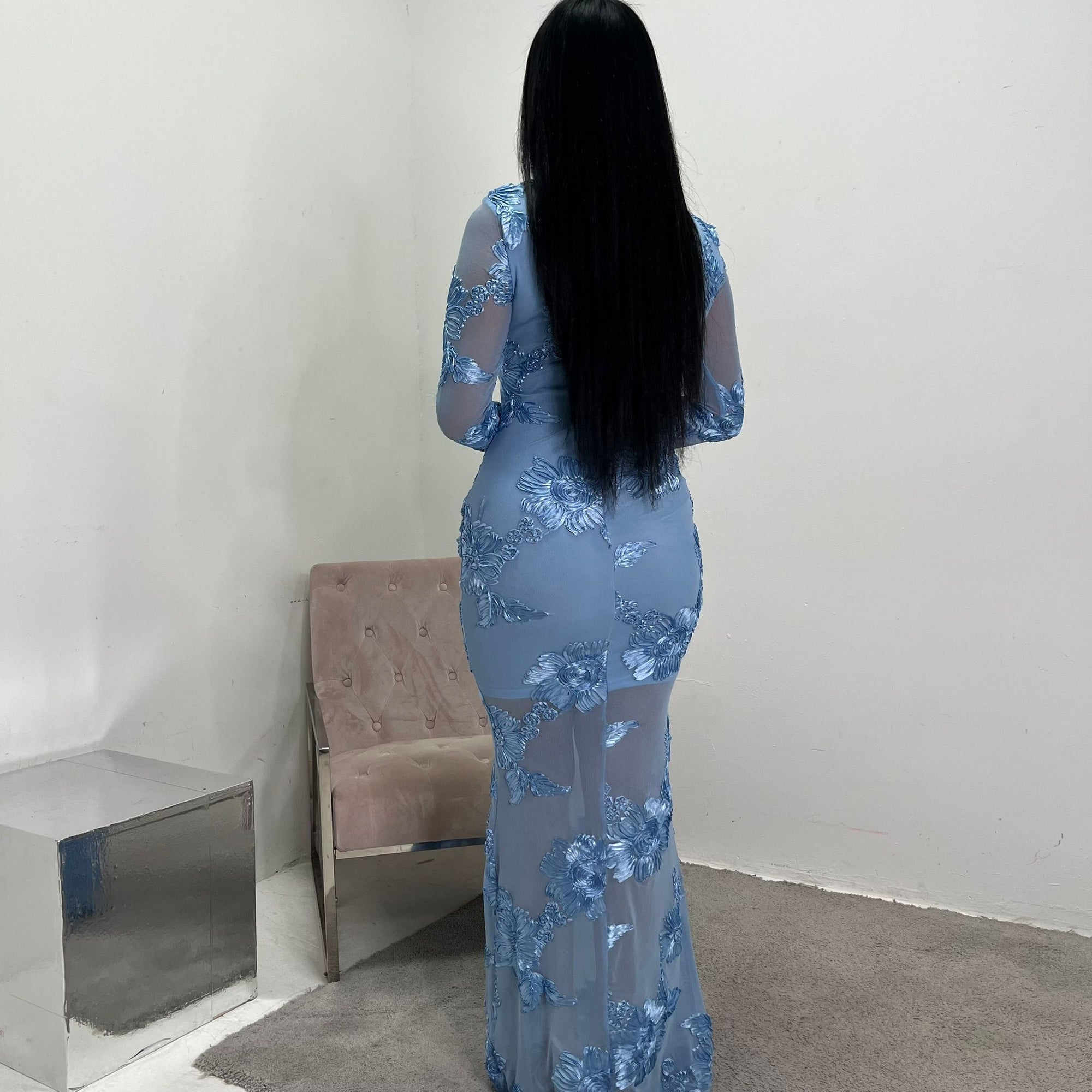 Hari Sky Blue Elegant Summer Floral Lined Modest Dress Flare Sleeve House Of Haniya Hari Sky Blue Elegant Summer Floral Lined Modest Dress Flare Sleeve House Of Haniya