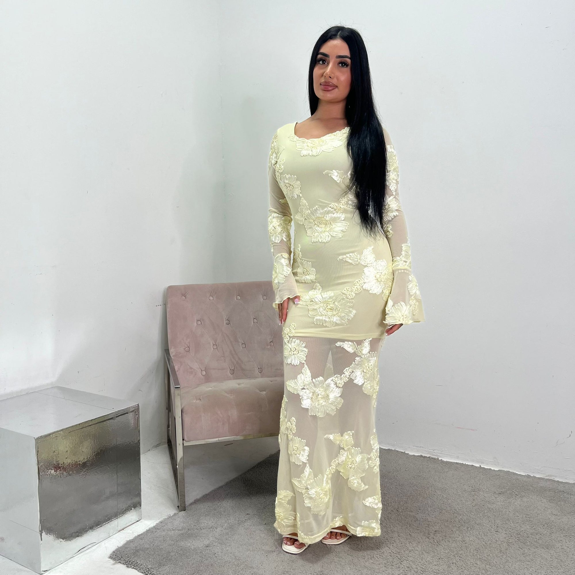 Hari Yellow Elegant Summer Floral Lined Modest Dress Flare Sleeve House Of Haniya Hari Yellow Elegant Summer Floral Lined Modest Dress Flare Sleeve House Of Haniya