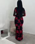 Hari Black & Red Elegant Summer Floral Lined Modest Dress Flare Sleeve
