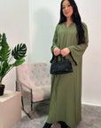 Aaliya Khaki Plain V Neck Abaya