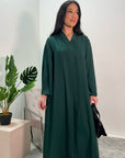 Aaliya Bottle Green Plain V Neck Abaya